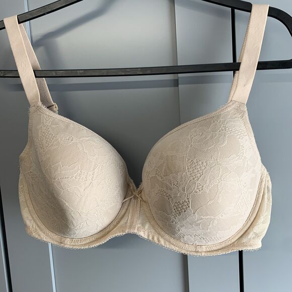 Wacoal Bra 36DDD Lace Finesse Lined Cup Underwire 853201 Adjustable Tan - Picture 2 of 7